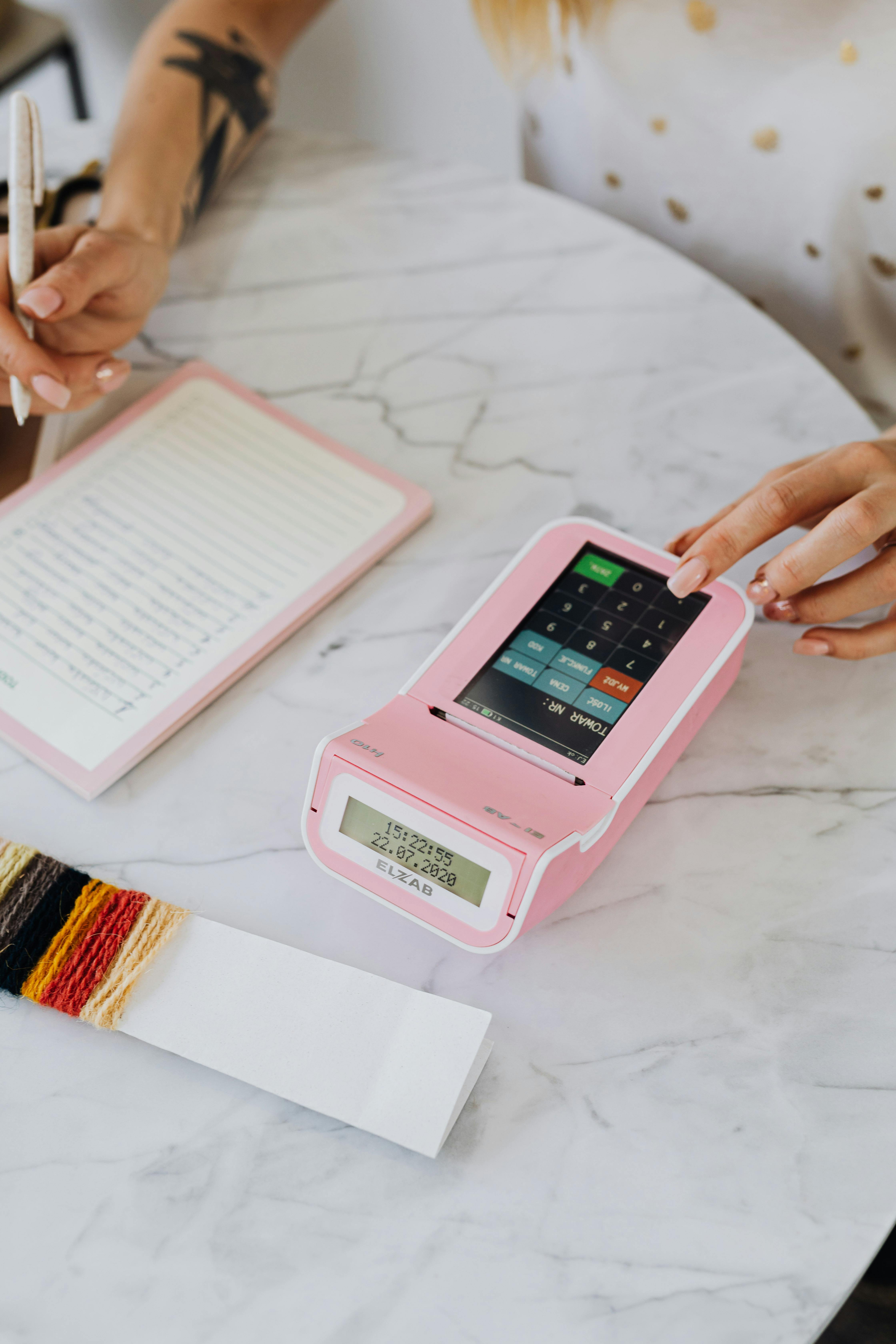 a woman using a calculator