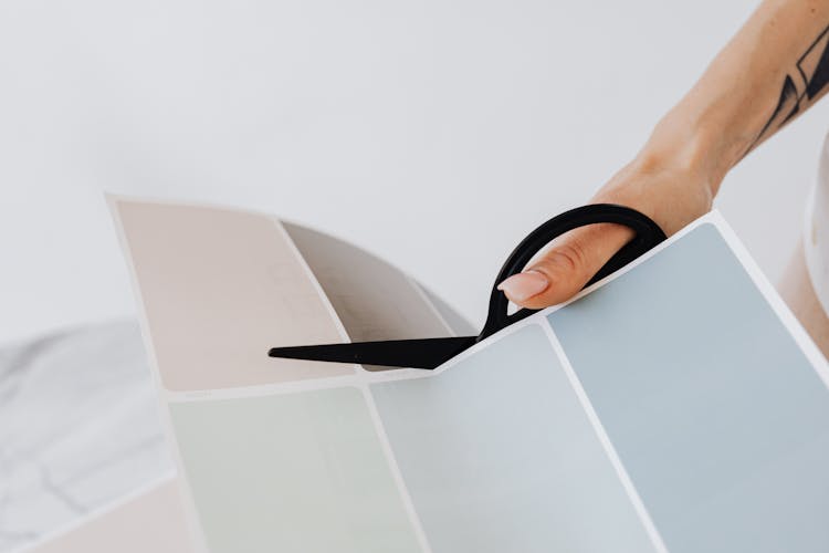 Woman Cutting Colour Samples With Scissors