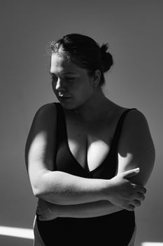 Woman in Black Brassiere in Grayscale Photography