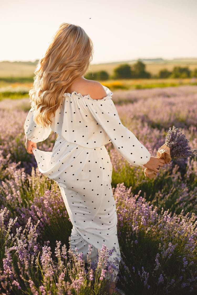 Blonde Woman On Lavender Field