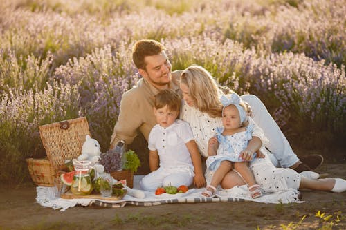 Free Family on a Picnic in Heather Stock Photo