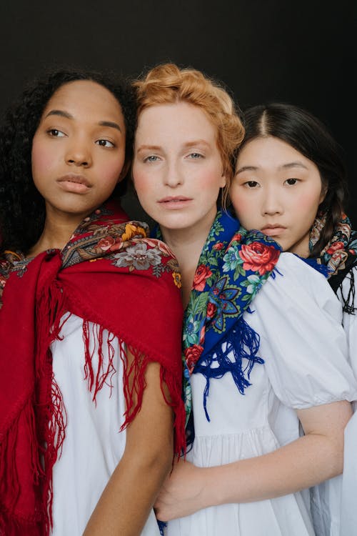 2 Girls in Red and Blue Scarf