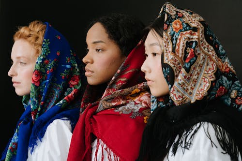 Woman in Red and Blue Hijab