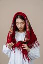Woman in Red and White Hijab