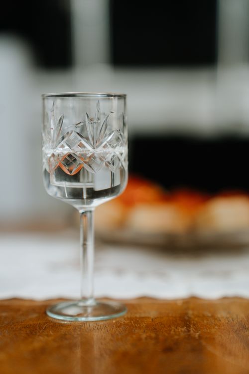 Free Close-up of a crystal glass styled with Soviet-era aesthetics, perfect for vodka or other beverages. No people present. Stock Photo