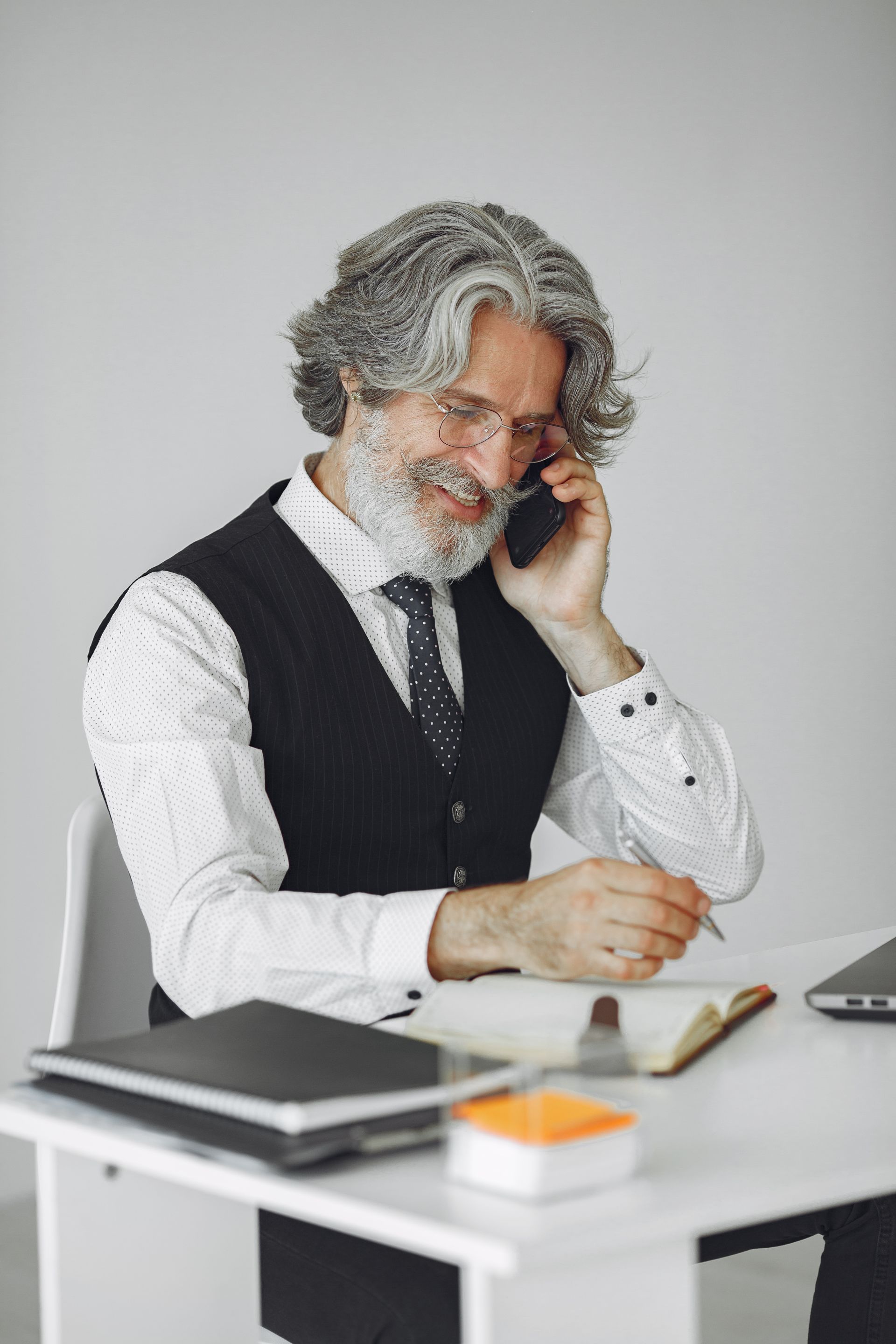 Professional dad working at a desk in an office