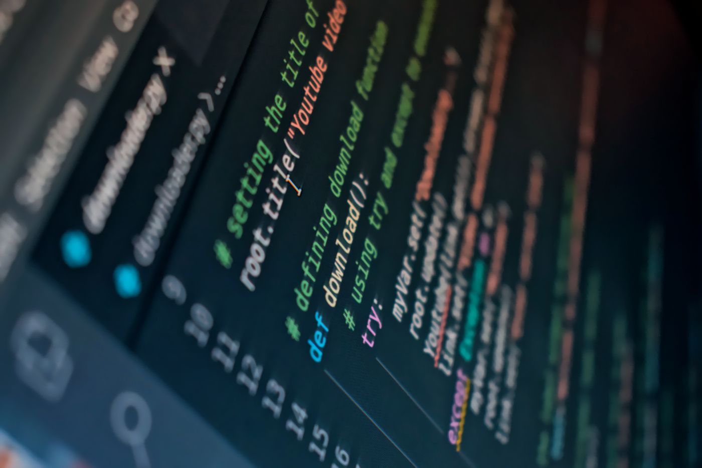 Detailed view of computer code highlighting syntax in colors on a screen.
