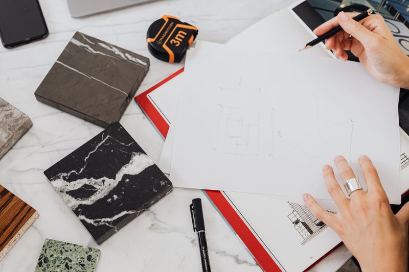 Custom bathroom design materials and sketches by Skilled Bathroom Renovations