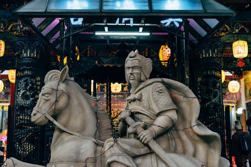 Free Horse Riding Statue in Dianji Temple in Tawan Stock Photo