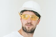 A Bearded Man Wearing a Hard Hat