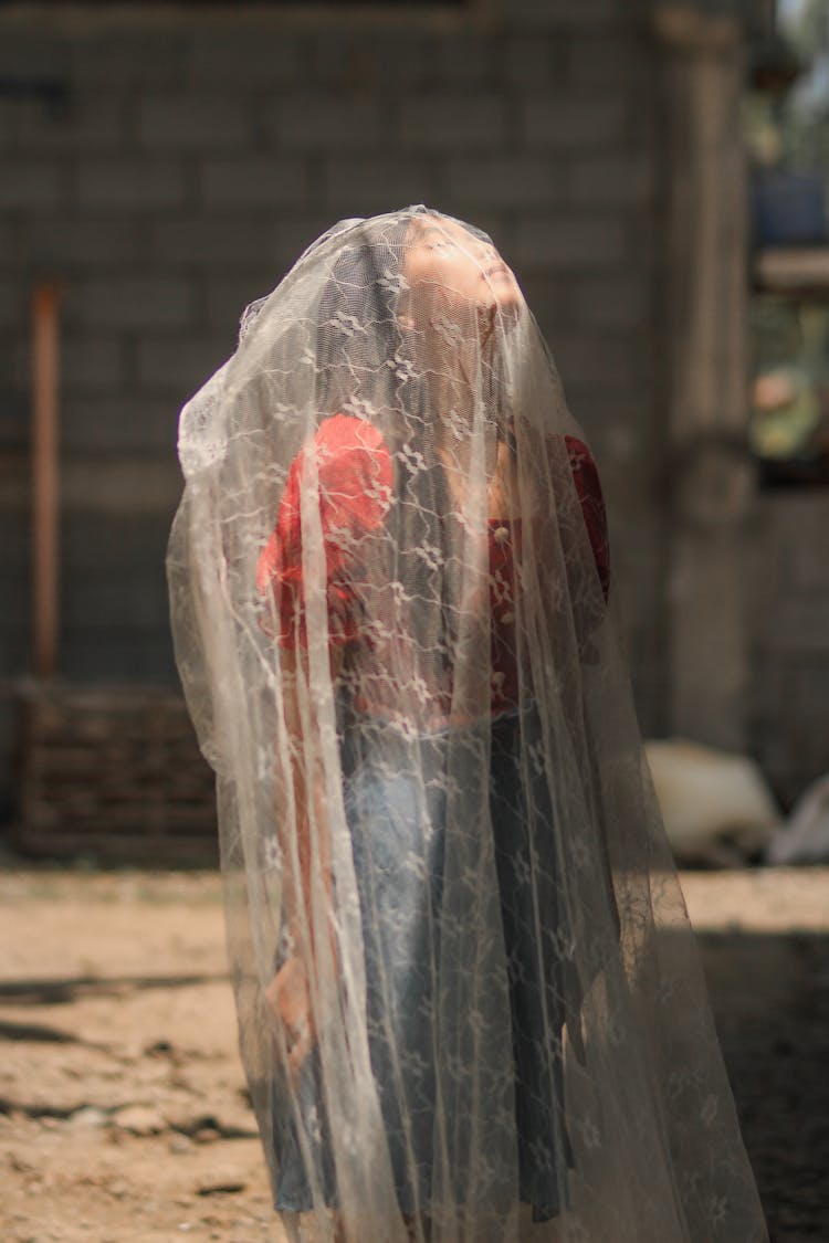 Asian Girl In Thin Fabric In Village