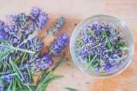 Purple Flowers in Clear Glass Jar