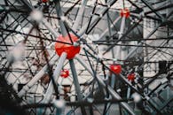 Bright geometric metal construction on city street