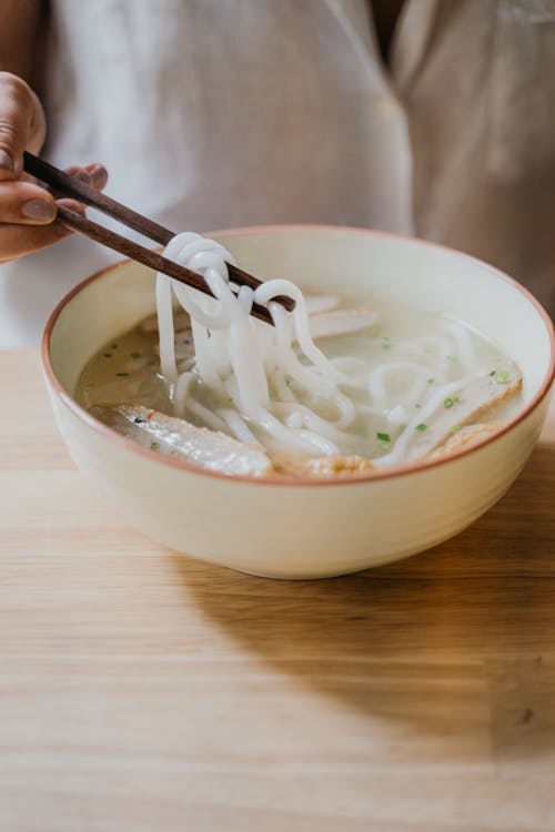 Close-up of a Bowl of Noodle Soup