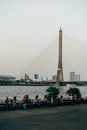 View of the Rama VIII Bridge from the Park in Bangkok Thailand