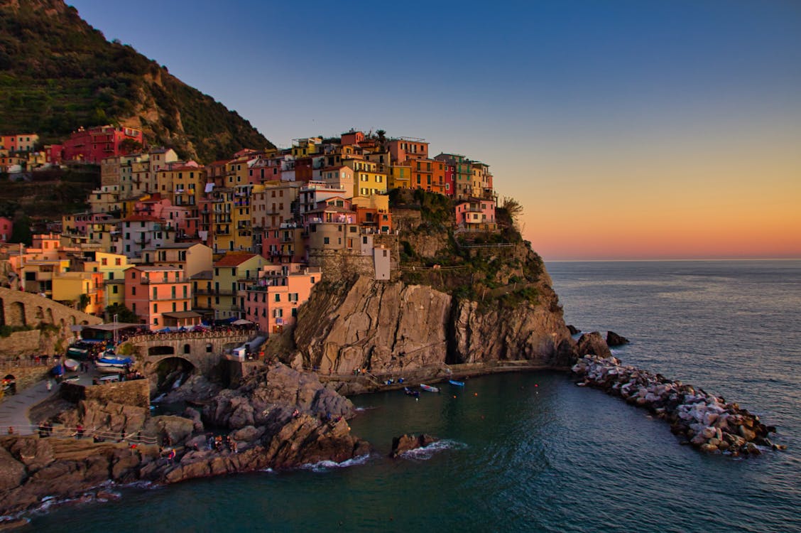 Aerial Shot of the Colorful Manarola Buildings in Italy