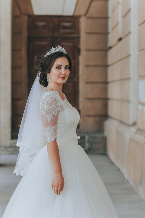 Bride in wedding dress and veil