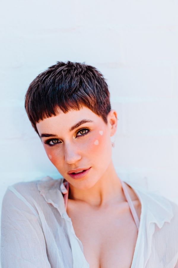 Side-swept textured pixie haircut