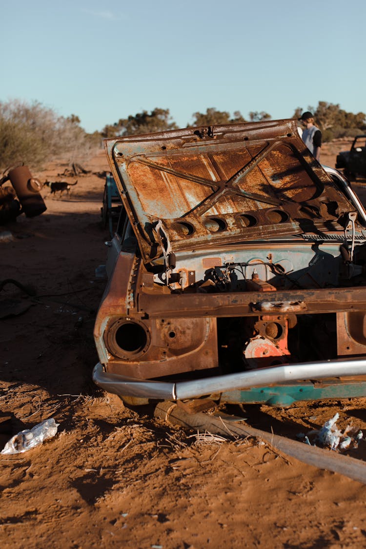 Broken Old Car On Sandy Land