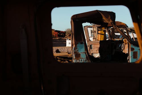 Metal ruins of damaged cars