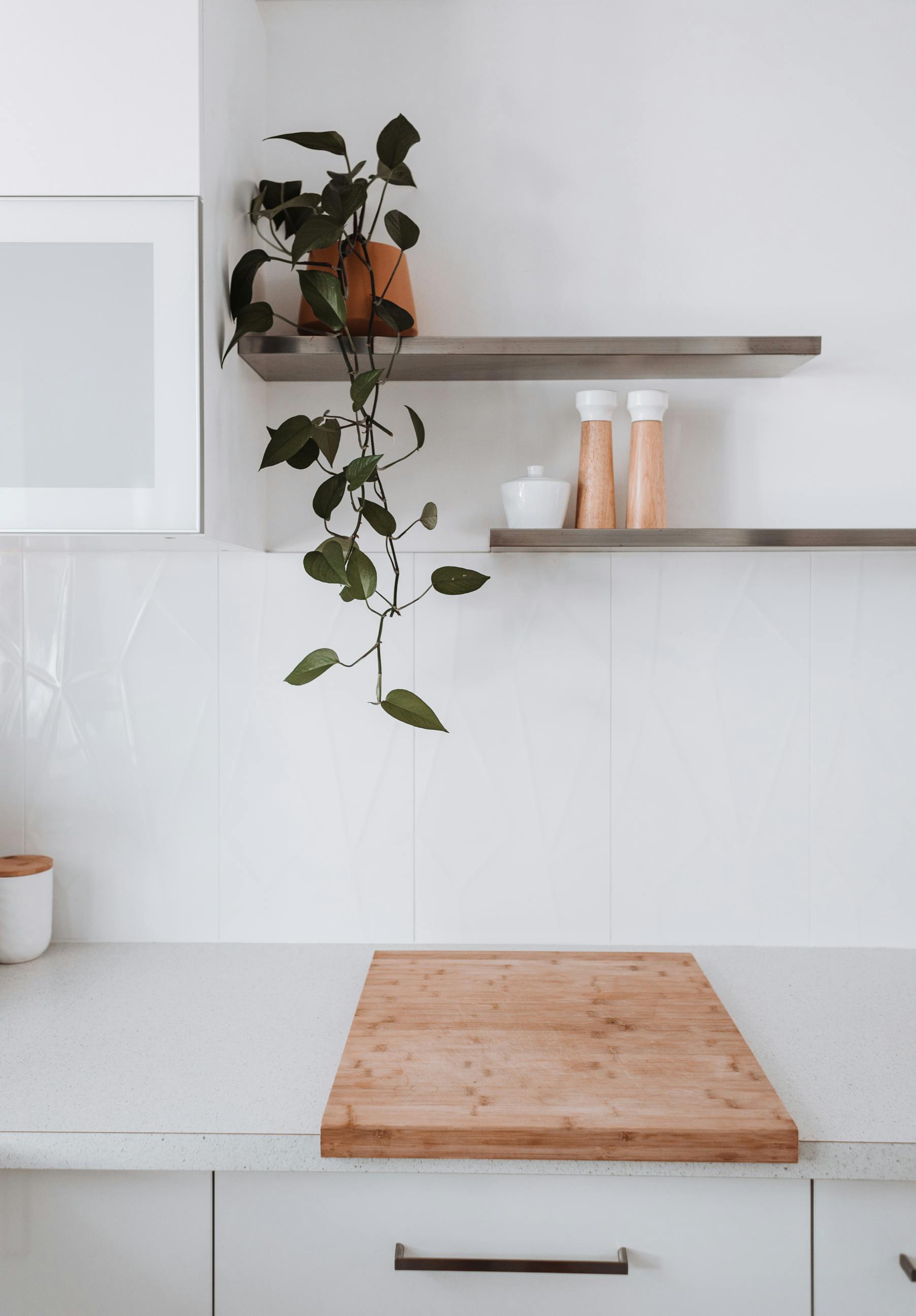 interior of light kitchen in modern apartment