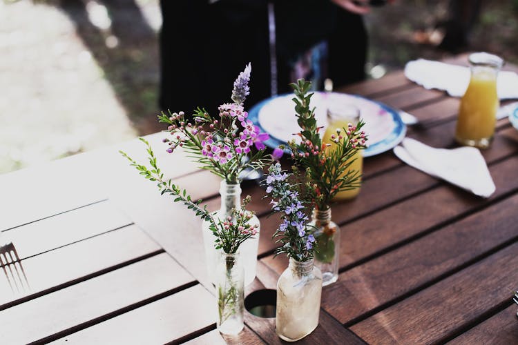 Wooden Table With Wild Flowers