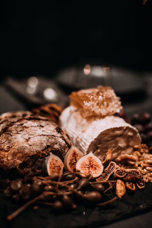 Fresh homemade bread and figs on table