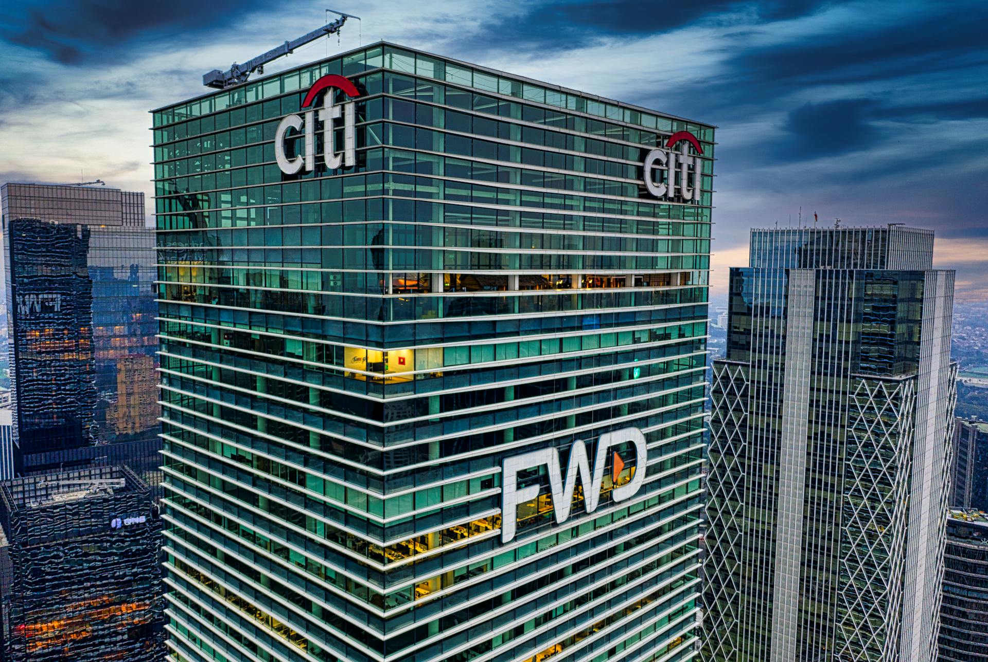 Drone shot of Citi Tower in Jakarta, Indonesia showcasing modern architecture.