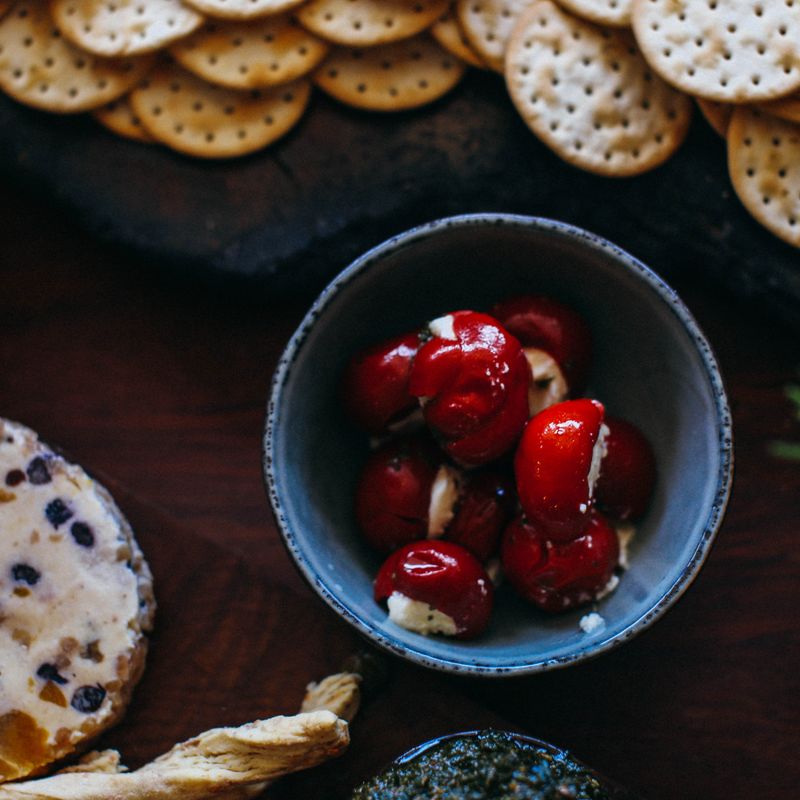 Party Burrata and Prosciutto-Stuffed Cherry Pepper Halves