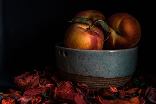 Still Life with Peaches and Dry Flower Petals