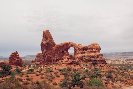 Brown Rock Formation on Brown Field Under White Sky