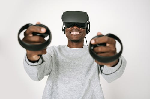 Free A Happy Man Enjoying the VR Headset Stock Photo