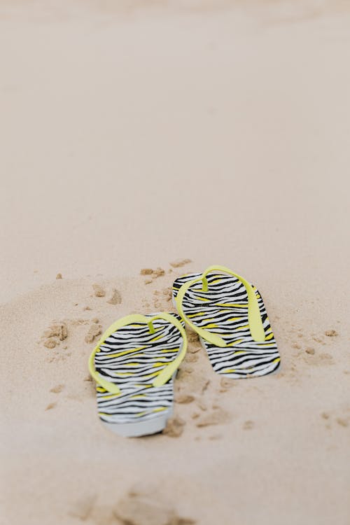 Free A Pair of Flip Flops on the Sand Stock Photo