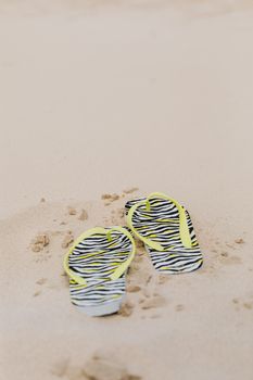 沙滩上的斑马纹人字拖，唤起了夏季的共鸣