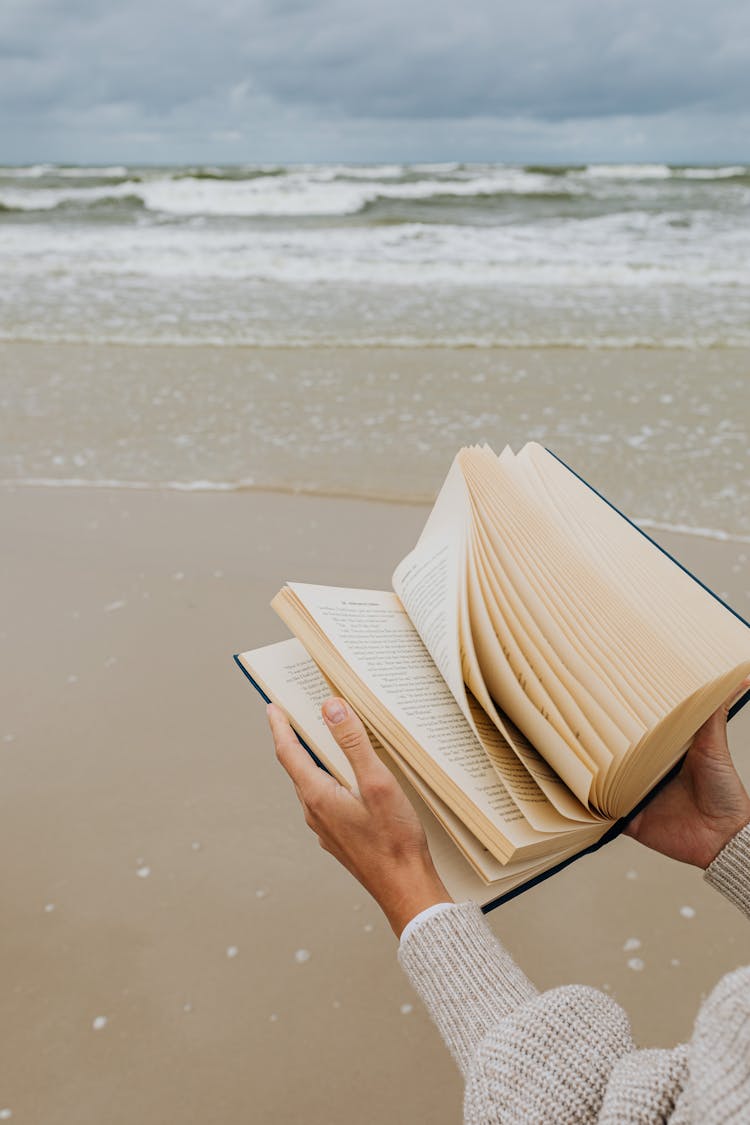 Person Reading Book On Beach