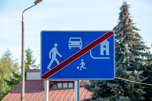 Blue Road Sign on the Street