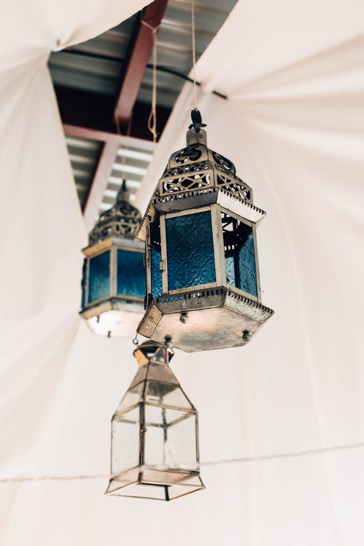 Ornamental Arabic Lamps Hanging From Ceiling