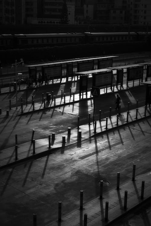 Bus station with various poles