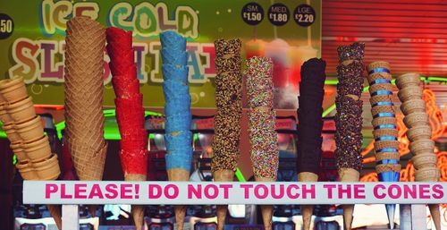 Assorted wafer cones at a stall