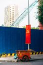 Red and Blue Metal Fence