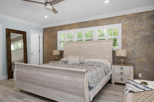 Wooden Bed in the Bedroom