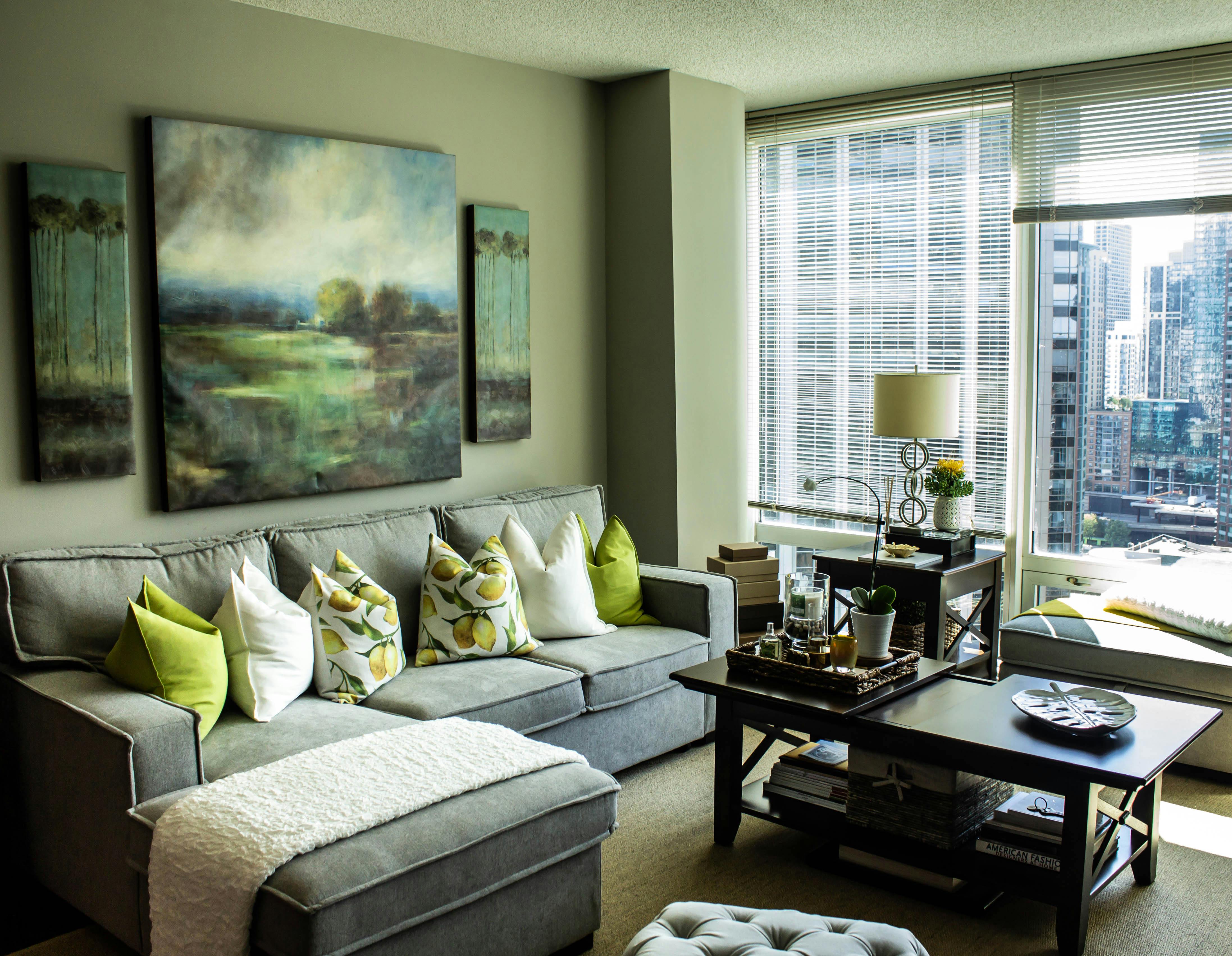 Modern apartment interior in River North Chicago with city views - apartments for rent in river north chicago il