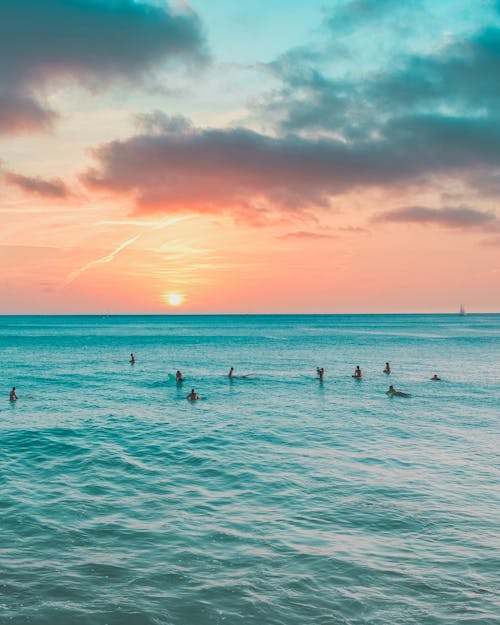 Free People Swimming in the Ocean Stock Photo