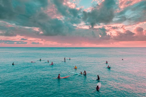 People on their Surfboards in Body of Water