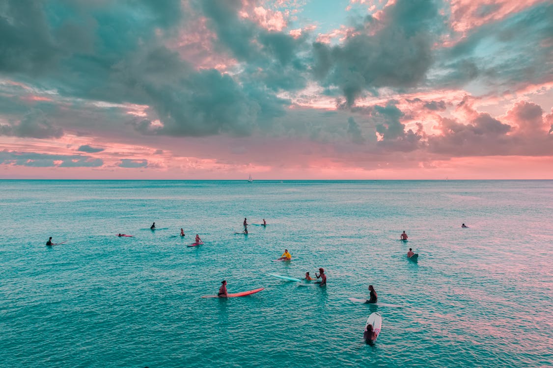 People on their Surfboards in Body of Water