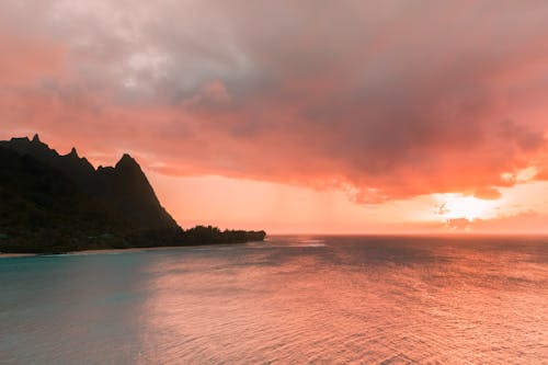 山, 海灘日落, 粉彩粉色 的 免費圖庫相片