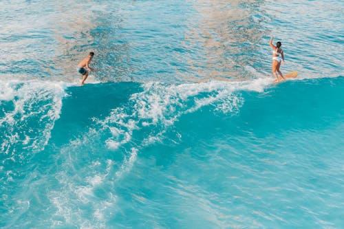 People Surfing on Blue Sea