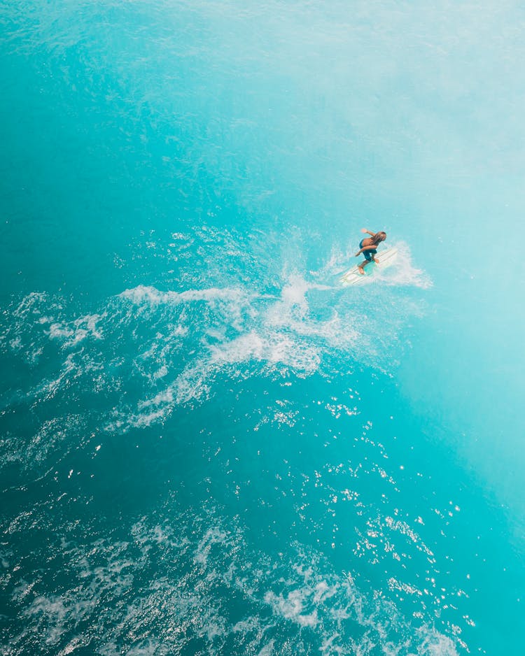 Woman Surfing On Sea Wave