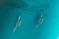 Aerial View of Two White Boats on Blue Sea