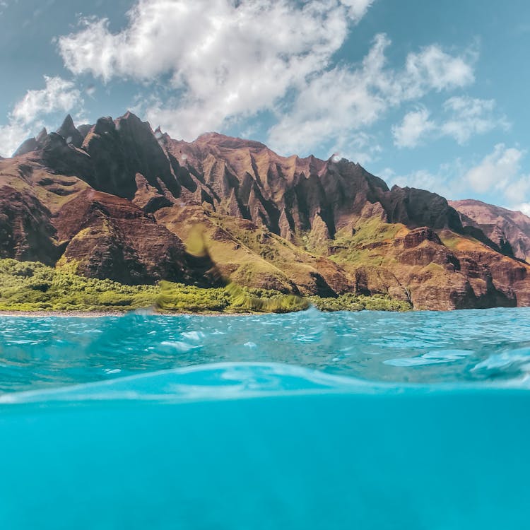 View Of High Mountain Range From Sea Level